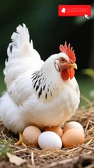 The white hen is incubating and hatching her eggs