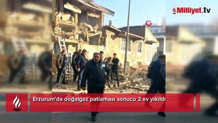 Erzurum'da doğal gaz patlaması! 2 ev çöktü