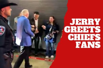 Jerry Jones greets fans at AT&T Stadium even with Chiefs supporters in the crowd