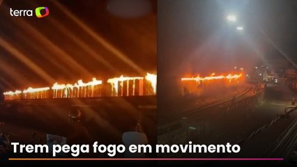Incêndio criminoso atinge trem em movimento no litoral de SP; veja vídeo