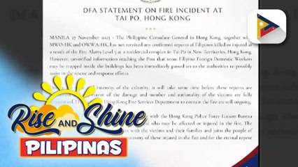 DFA, kinumpirma na walang Pilipinong nasawi sa sunog sa Hong Kong
