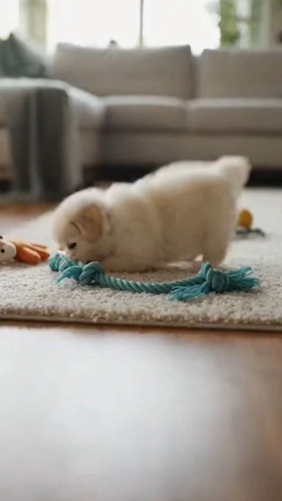 A small puppy playing happily and joyfully! 🐾❤️ #dog #ai #puppy #playing