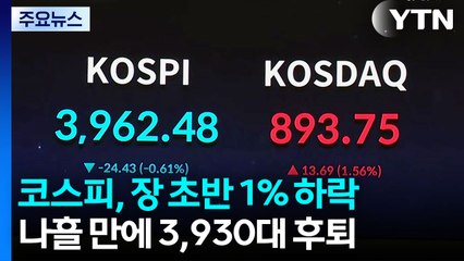 코스피, 장 초반 1% 하락...나흘 만에 3,930대 후퇴 / YTN