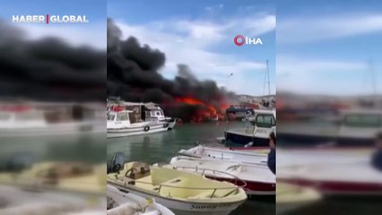 Çeşme'de korku dolu anlar: Tekneler alevlere teslim oldu