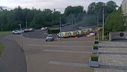 Officer nearly hit by molotov cocktail after man firebombs Scottish police station