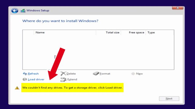 We couldn't find any drives. To get a storage driver, click load driver windows 11/10 - Solved