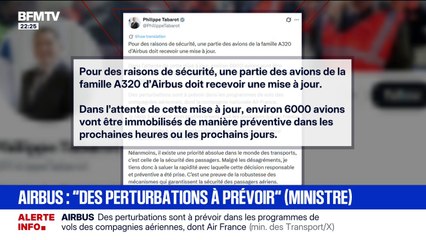 6.000 avions A320 cloués au sol: "Des perturbations sont à prévoir dans le programmes de vols des compagnies aériennes", a déclaré le ministre des Transports sur X
