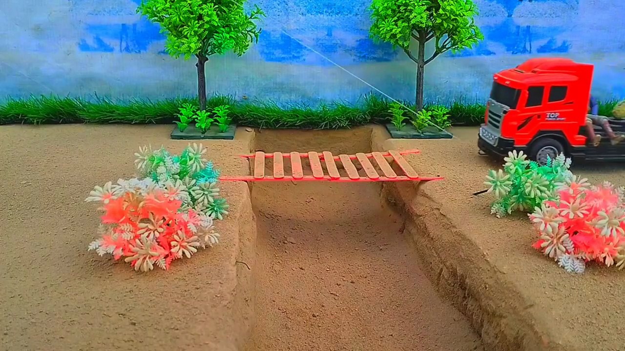 DIY Mini Tractor Builds Brick & Metal Railing Bridge | Diy Construction Science Project