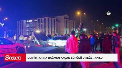 'Dur' ihtarına rağmen kaçan sürücü direğe takıldı