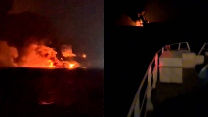 Russian shadow fleet tanker bursts into flames and explodes in Black Sea after Ukraine drone strike