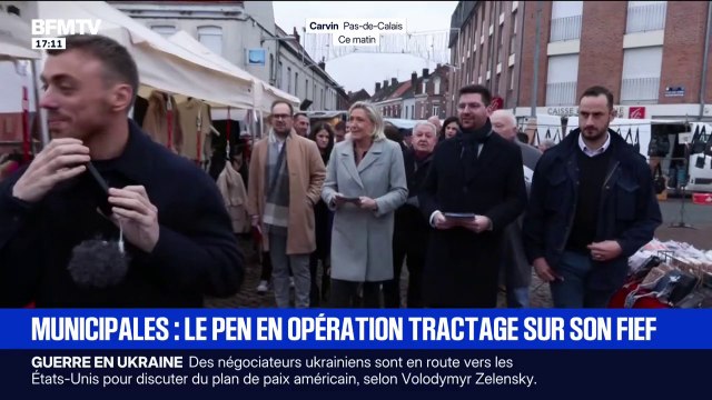 C'est autant de points d'ancrage pour les élections présidentielles et législatives qui viennent : Marine Le Pen (RN) en tractage dans sa circonscription du Pas-de-Calais pour les municipales