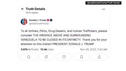 "베네수엘라 영공 전체 폐쇄됐다 생각하라"...군사 작전 임박 관측 / YTN