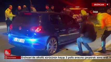 Erzincan’da alkollü sürücünün kaçışı 3 polis aracına çarparak sona erdi