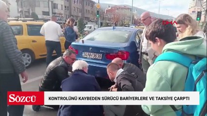 Kontrolünü kaybeden sürücü bariyerlere ve taksiye çarptı