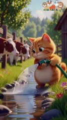 Cute Orange Cat Helps Thirsty Cows on the Farm! 🐱🐄