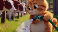 Cute Orange Cat Helps Thirsty Cows on the Farm! 🐱🐄