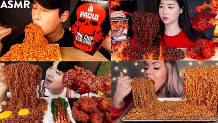 ASMR MUKBANG| SPICY FRIED CHICKEN & NUCLEAR FIRE NOODLES | ASMR EATING SOUND