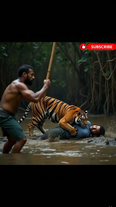 “Tiger Strikes! Fisherman’s Near-Death Escape Caught Live!”