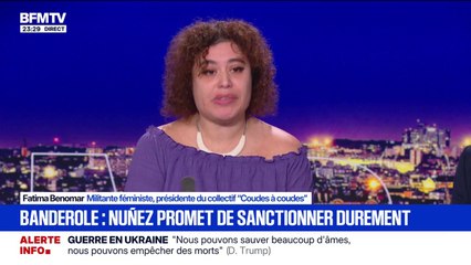 Banderole féministe retournée par des policiers: "C'est aussi un signe très distinctif de l'ultradroite", estime Fatima Benomar, présidente du collectif "Coudes à coudes"