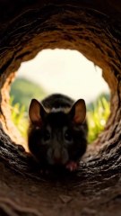 सफेद बिल्ली और भूरा चूहा जंगल में मस्ती करते हुए