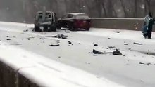 A huge chain-reaction crash involving more than 50 vehicles occurred during a snowstorm near Terre Haute, Indiana, United States today. Video from Heather Lynn.