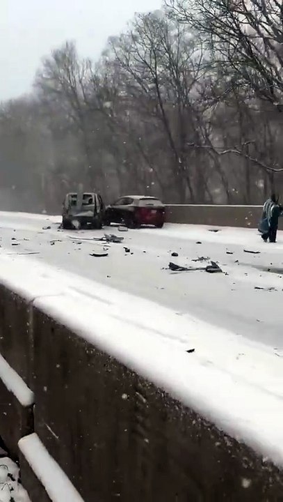A huge chain-reaction crash involving more than 50 vehicles occurred during a snowstorm near Terre Haute, Indiana, United States today. Video from Heather Lynn.