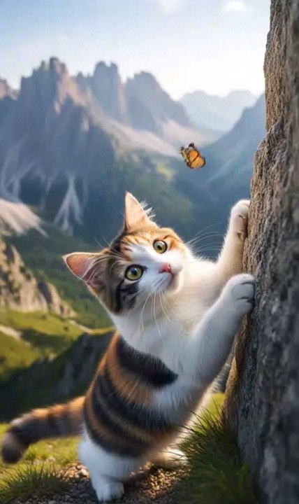 meow world cute Cat play funny moments realistic mountain 🌄🥳😻