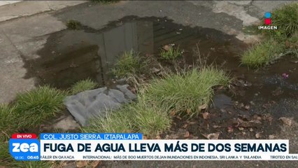 Se registra fuga de agua en la Col. Justo Sierra, Iztapalapa