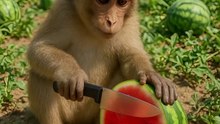 monkey cutting watermelon