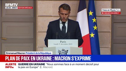 Plan de paix pour l’Ukraine: pour Emmanuel Macron, “ce déplacement est l'occasion pour la France de réaffirmer son soutien à l’Ukraine face aux tentatives d’effacer son identité”
