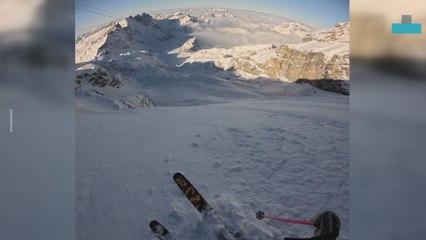 Freerider Escapes Avalanche in Swiss Alps