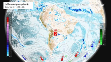 Segunda-feira, 1 de dezembro: Baixa pressão se forma próximo ao litoral do Brasil e provoca mudança no tempo em diversos estados.