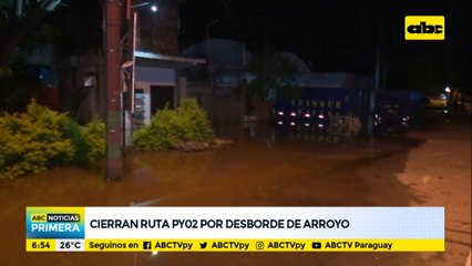 Ypacaraí: cerraron la Ruta PY02 por desborde de arroyo