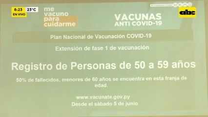 Personas de 50 a 59 años y embarazadas podrán registrarse para vacunación desde mañana