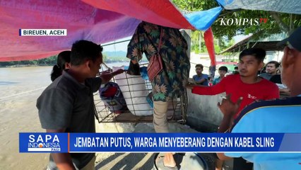 Jembatan Terputus Akibat Banjir Bandang, Warga Terpaksa Seberangi Sungai dengan Kabel Sling