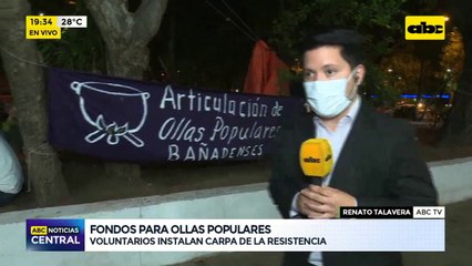 Fondos para ollas populares: voluntarios instalan carpa de la resistencia