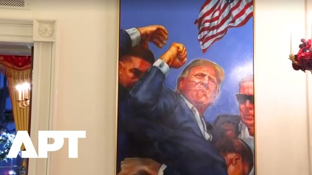 WATCH: Trump Shooting Portrait Takes Center Stage in White House 2025 Holiday Decor | APT