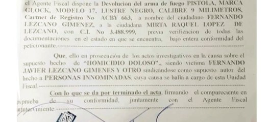 Acta de entrega de arma utilizada para atentar contra el intendente de Pedro Juan Caballero