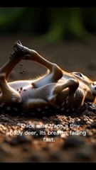 Elephant saves baby deer from deadly mud trap