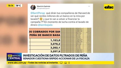 Senador cuestiona rapidez fiscal a favor de Peña y lento avance en investigaciones sobre lavado