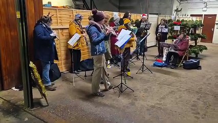 Wiveliscombe Community Wind Band playing at Langford Lakes, which gave the town its Christmas tree this year.