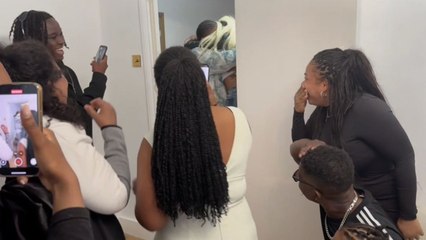 Emotional video shows father arriving in London to surprise his daughter on her 18th birthday