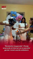 “Revelación inesperada” 😱💙💗. Una pareja se hizo viral al anunciar el sexo de su bebé soldando una pieza de metal y dejando que el humo de color hiciera la magia 🔧✨.