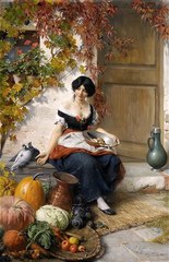 A pretty market woman - Ferdinand Wagner the Elder (1819–1881) Bavarian painter.