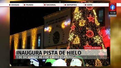 Encienden el árbol navideño monumental e inauguran la pista de hielo en Ecatepec, Estado de México