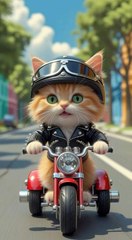 cat enjoy lays  moterbiyke on rode#cute cat #AI cat#
