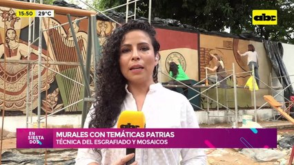 Video: murales con temáticas patrias con técnica del esgrafiado y de mosaicos