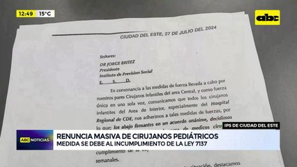 Video: renuncia masiva de cirujanos pediátricos de IPS de Ciudad del Este
