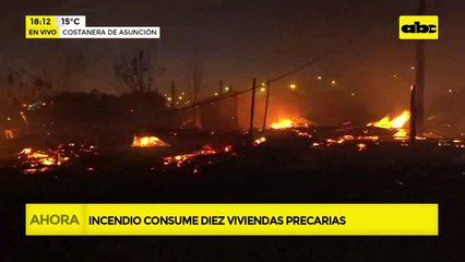 Video: incendio consume cerca de treinta viviendas precarias en zona Costanera de Asunción