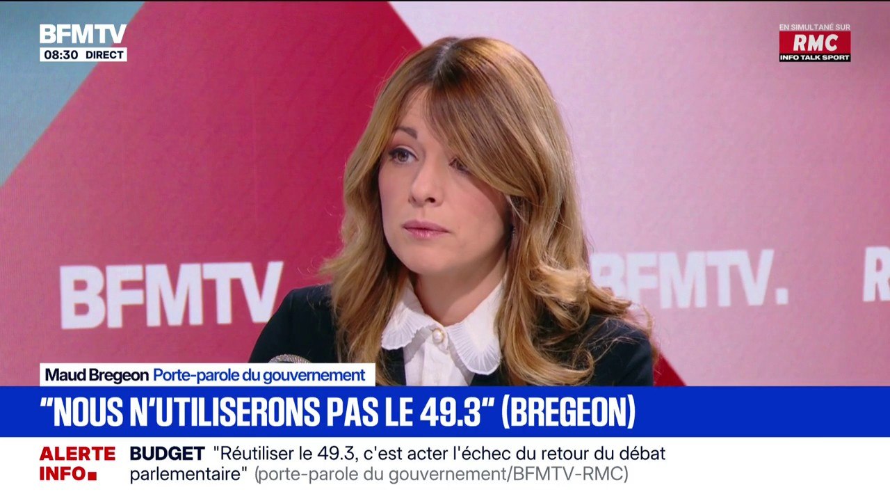 Budget 2026: "Utiliser le 49.3 revient à acter l'échec des discussions parlementaires", assure Maud Bregeon, porte-parole du gouvernement